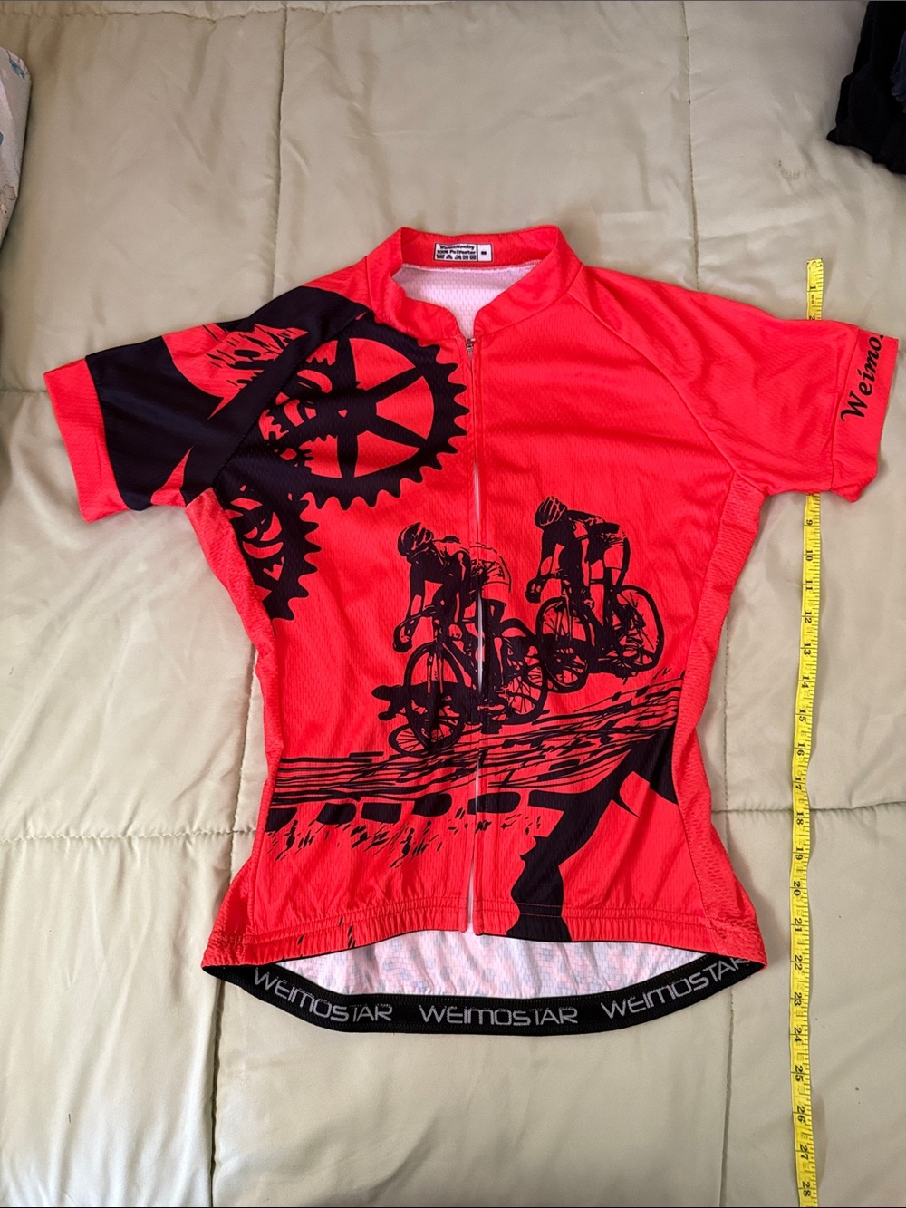 Weimostar Women's Red Cycling Jersey with Black Bike Graphics